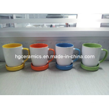 Tasse en céramique de 300 ml avec coaster, tasse avec couvercle